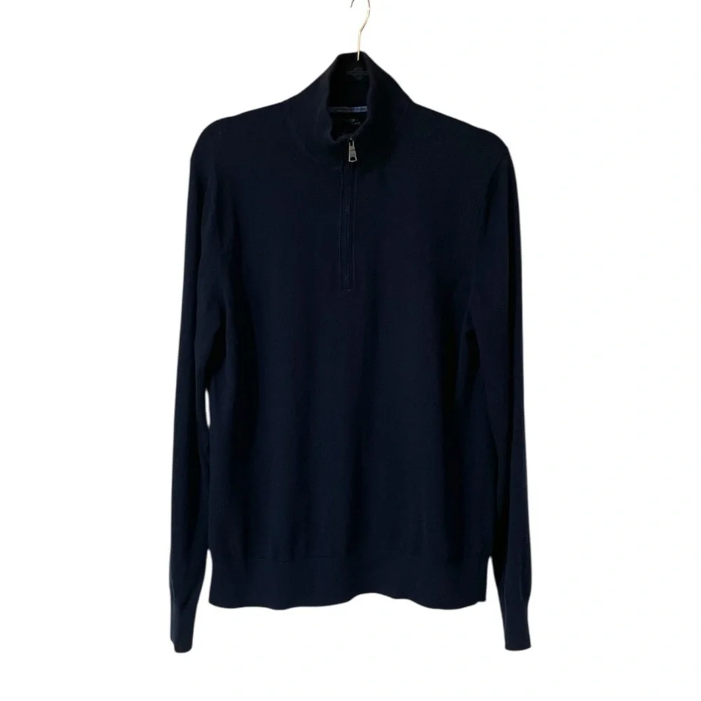 Banana Republic Sweater Size L Cotton Cashmere Mock Neck Zipper Blue Long Sleeve